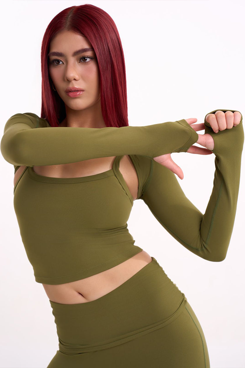 Flow Top + Shrug in Olive — Front